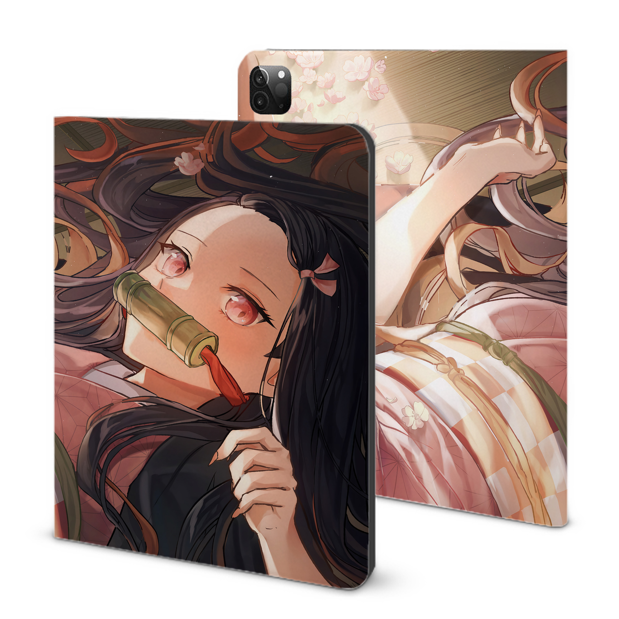 （画像用） 鬼滅の刃（きめつのやいば）竈門 禰󠄀豆子／かまど ねずこ Kamado Nezuko IPadケース ペンホルダー付き ブックスタイルデザイン